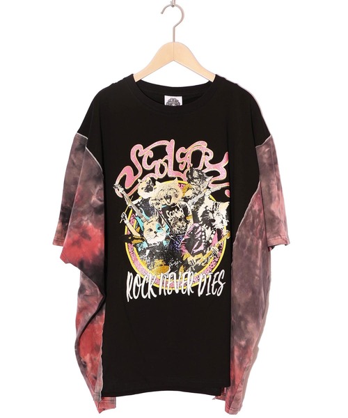 ScoLar（スカラー）の「151683：ロックなキャッツ柄 ムラ染め切替BIG-T（Tシャツ/カットソー・レディース・ネイビー/アイボリー/ブラック・M）」の21枚目の写真