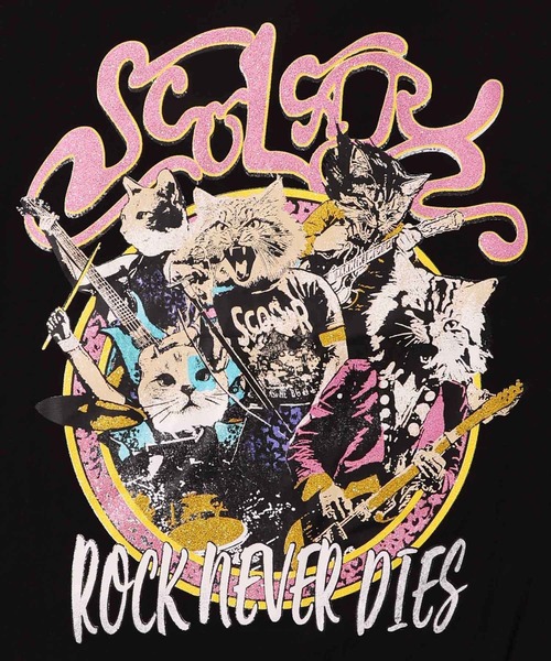 ScoLar（スカラー）の「151683：ロックなキャッツ柄 ムラ染め切替BIG-T（Tシャツ/カットソー・レディース・ネイビー/アイボリー/ブラック・M）」の22枚目の写真