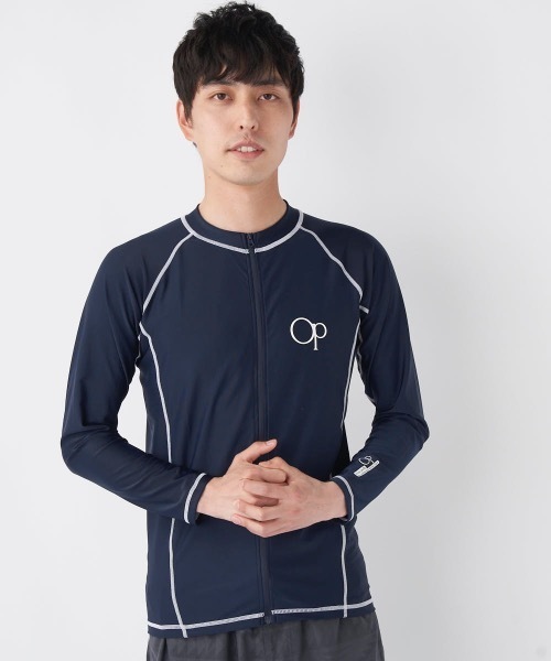 Ocean Pacific（オーシャンパシフィック）の「【OP:オーピー】長袖ラッシュガード　水着　フロントジップ　UVケア（ラッシュガード・メンズ・ブラック/ネイビー/ホワイト・LARGE/MEDIUM/X-LARGE/XX-LARGE）」の3枚目の写真