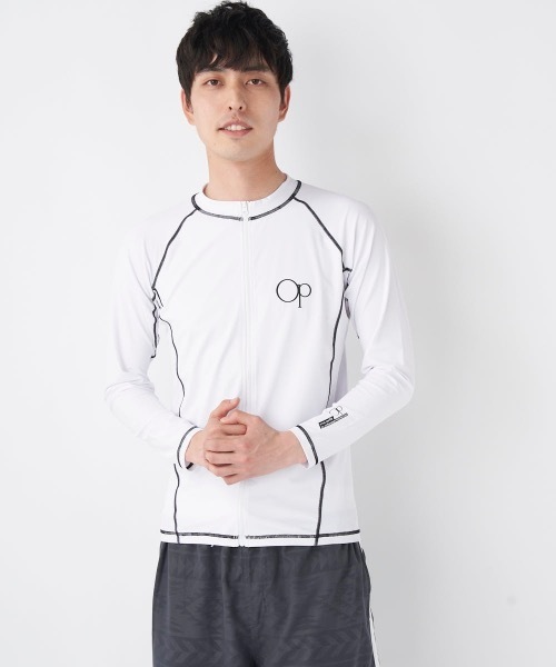 Ocean Pacific（オーシャンパシフィック）の「【OP:オーピー】長袖ラッシュガード　水着　フロントジップ　UVケア（ラッシュガード・メンズ・ブラック/ネイビー/ホワイト・LARGE/MEDIUM/X-LARGE/XX-LARGE）」の4枚目の写真