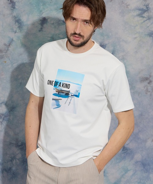 HIDEAWAYS NICOLE(ハイダウェイニコル)の「アラカルトプリントクルーネック半袖Tシャツ(Tシャツ/カットソー・メンズ・ブラック/オフホワイト/ミント・MEDIUM/LARGE/X-LARGE)」の1枚目の写真