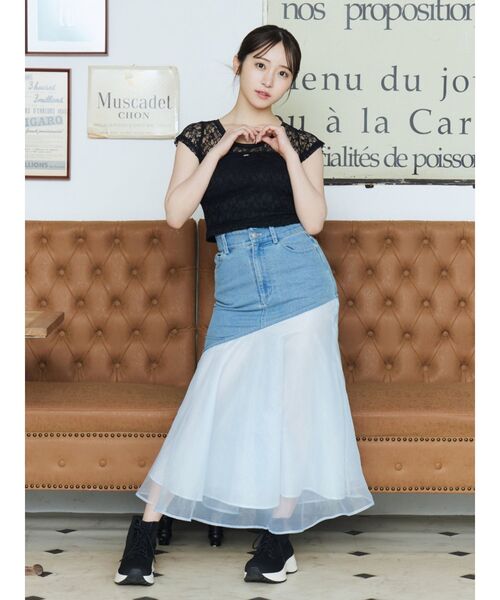 EATME（イートミー）の「アシンメトリーマーメイドデニムスカート（デニムスカート・レディース・ブルー/ライトブルー/ブラック・MEDIUM/SMALL）」の21枚目の写真