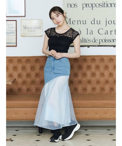 EATME（イートミー）の「アシンメトリーマーメイドデニムスカート（デニムスカート・レディース・ブルー/ライトブルー/ブラック・MEDIUM/SMALL）」の22枚目の写真