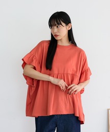 フリル袖ペプラムトップス フリルTシャツ カットソー