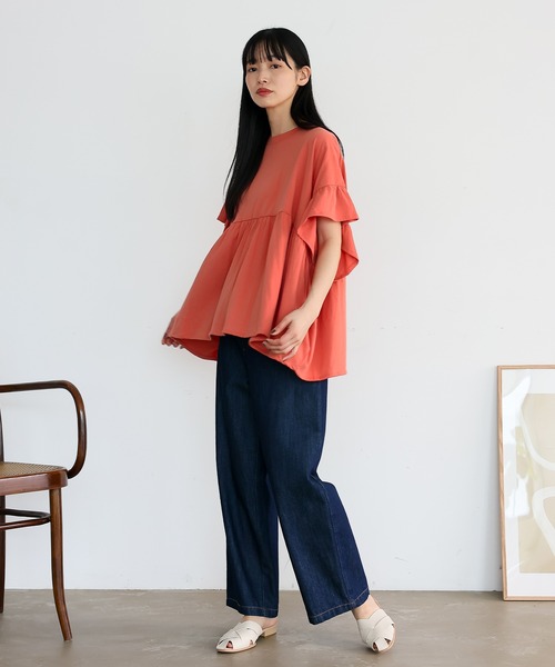 VitaFelice(ヴィータフェリーチェ)の「フリル袖ペプラムトップス フリルTシャツ カットソー(Tシャツ/カットソー・レディース・コーラルピンク/チャコール/アイボリー/ブラック・FREE)」の18枚目の写真
