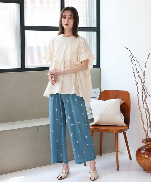 VitaFelice(ヴィータフェリーチェ)の「フリル袖ペプラムトップス フリルTシャツ カットソー(Tシャツ/カットソー・レディース・コーラルピンク/チャコール/アイボリー/ブラック・FREE)」の19枚目の写真