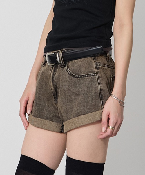 VQ(ブイキュー)の「【腰回りがコンパクトに◎】Vintage Processing denim shorts / ビンテージ加工 ロールアップ デニムショートパンツ (ベルト付き)y2k ギャル(デニムパンツ・レディース・グレー/ブルー・SMALL/MEDIUM/LARGE)」の18枚目の写真