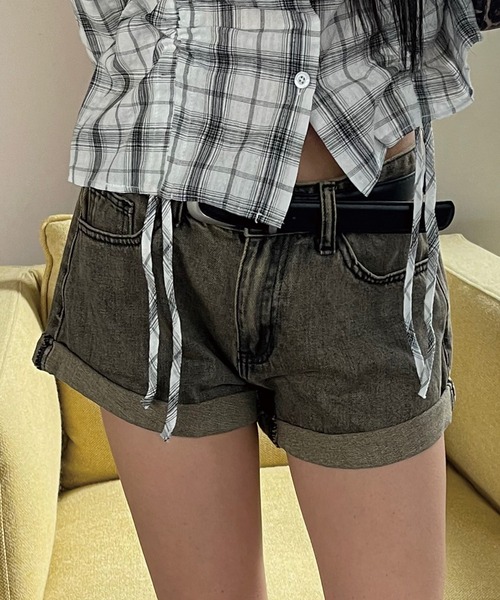セール】【腰回りがコンパクトに◎】Vintage Processing denim shorts