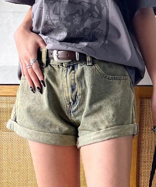 セール】【腰回りがコンパクトに◎】Vintage Processing denim shorts