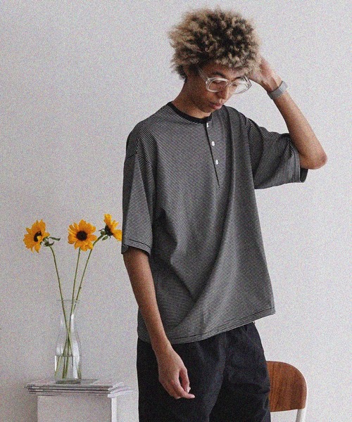 Healthknit(ヘルスニット)の「Healthknit NARROW BORDER JERSEY Side Slit (#51044)(Tシャツ/カットソー・メンズ・ブラック系その他・MEDIUM/LARGE/X-LARGE)」の3枚目の写真