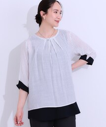 SHOO・LA・RUE | 【洗える/S-LL】一枚でサマ見え お袖折り返し 裾レイヤードトップス(Tシャツ/カットソー)
