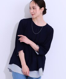 SHOO・LA・RUE | 【洗える/S-LL】一枚でサマ見え お袖折り返し 裾レイヤードトップス(Tシャツ/カットソー)