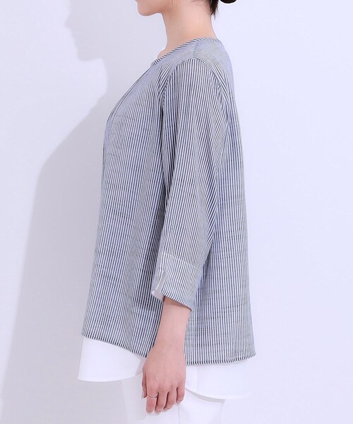 SHOO・LA・RUE(シューラルー)の「◆【洗える/S-LL】一枚でサマ見え お袖折り返し 裾レイヤードトップス(Tシャツ/カットソー・レディース・ネイビー/ブルー/ホワイト系5/ネイビー系2・01/02/03/04)」の17枚目の写真