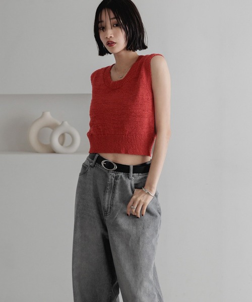 LOWRYS FARM(ローリーズファーム)の「スラブバックボタンベスト 324441(ニット/セーター・レディース・アイボリー/ブラック/レッド/パープル/ブラウン・FREE)」の17枚目の写真