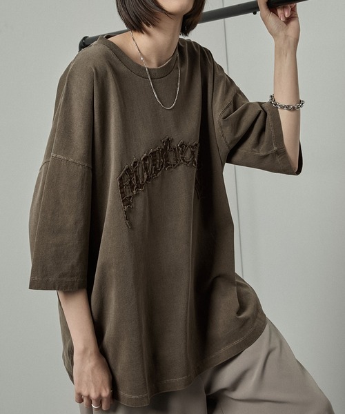 Alfred Alex】ヴィンテージ加工ピグメントロゴパッチTシャツ（Tシャツ