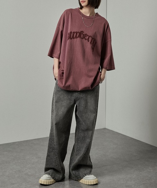 Alfred Alex(アルフレッドアレックス)の「【Alfred Alex】ヴィンテージ加工ピグメントロゴパッチTシャツ(Tシャツ/カットソー・メンズ・グレイッシュブルー/ブラック/ワイン/ダークブラウン/ブラック系/ブルー系・M/L)」の8枚目の写真