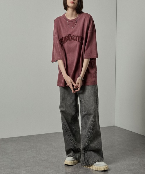 Alfred Alex(アルフレッドアレックス)の「【Alfred Alex】ヴィンテージ加工ピグメントロゴパッチTシャツ(Tシャツ/カットソー・メンズ・グレイッシュブルー/ブラック/ワイン/ダークブラウン/ブラック系/ブルー系・M/L)」の9枚目の写真