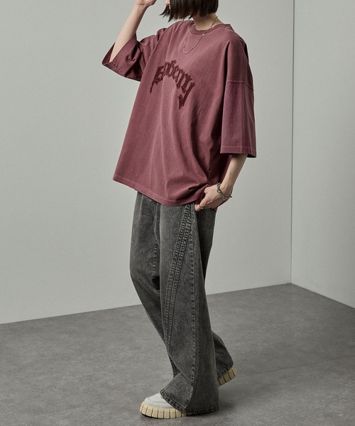 Alfred Alex(アルフレッドアレックス)の「【Alfred Alex】ヴィンテージ加工ピグメントロゴパッチTシャツ(Tシャツ/カットソー・メンズ・グレイッシュブルー/ブラック/ワイン/ダークブラウン/ブラック系/ブルー系・M/L)」の10枚目の写真