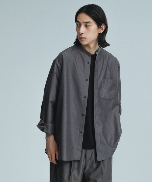 【美品】アダムエロペ　オーバーサイズ　艶感　バンドカラー　シアーブラウス　ピンク ADAM ET ROPE'（アダムエロペ）の「バンドカラーシアーシャツ