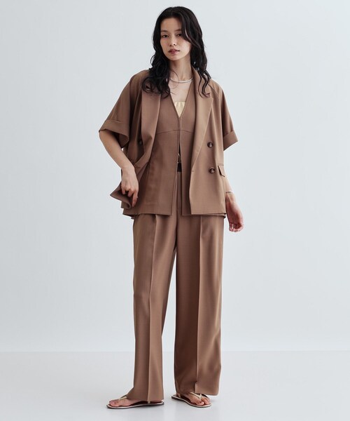 GALLEST(ギャレスト)の「【セットアップ対応】イージーダブルブレスト半袖ジャケット(テーラードジャケット・レディース・キャメル/ブラック/チャコールグレー/ブラウン系1/チャコール・36/38)」の19枚目の写真