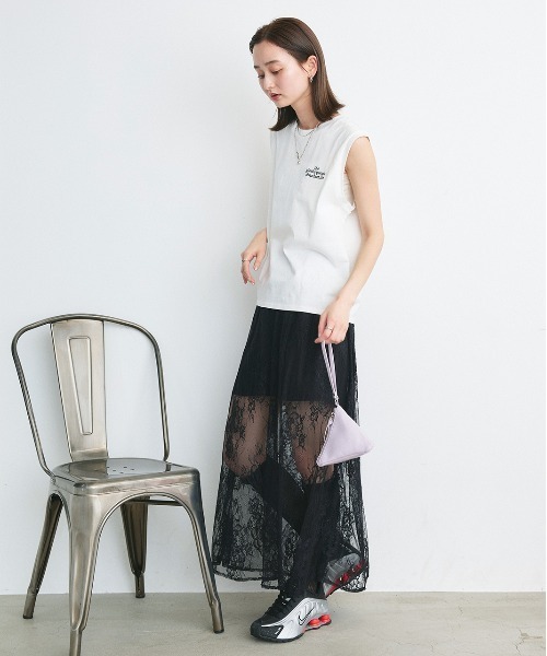 ad thie（アドティエ）の「ワンポイント ロゴ刺繍 タンクトップ（タンクトップ・レディース・ブラック/チャコール/オフホワイト・FREE）」の5枚目の写真