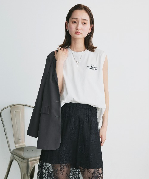 ad thie（アドティエ）の「ワンポイント ロゴ刺繍 タンクトップ（タンクトップ・レディース・ブラック/チャコール/オフホワイト・FREE）」の13枚目の写真
