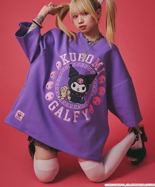 tシャツ 「GALFY×KUROMI」みんな大好きボンディングBIG TEE レディース メンズ GALFY tシャツ 「GALFY/ガルフィー」×「KUROMI/クロミ」みんな