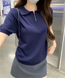 LANVIN レディース ポロシャツ グレー スモーキー模様 ハーフジップ LANVIN レディース ポロシャツ グレー スモーキー模様 ハーフ