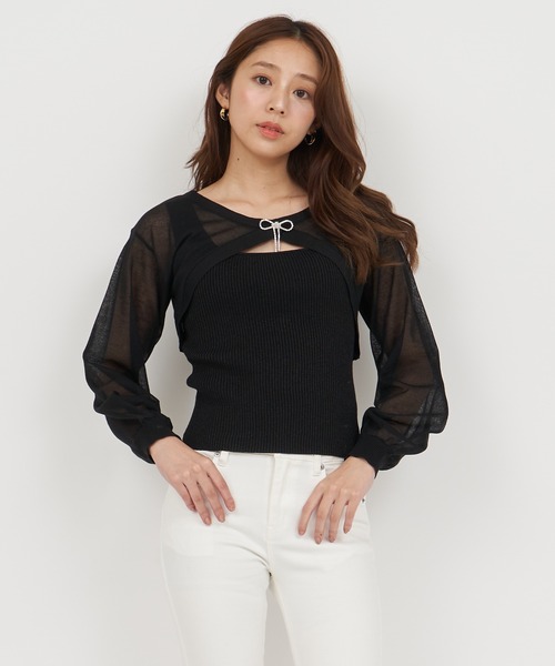 ROYAL PARTY(ロイヤルパーティー)の「キラキラリボンブローチ付シアーボレロアンサンブル(ニット/セーター・レディース・ブラック/グレー/オフホワイト・FREE)」の17枚目の写真