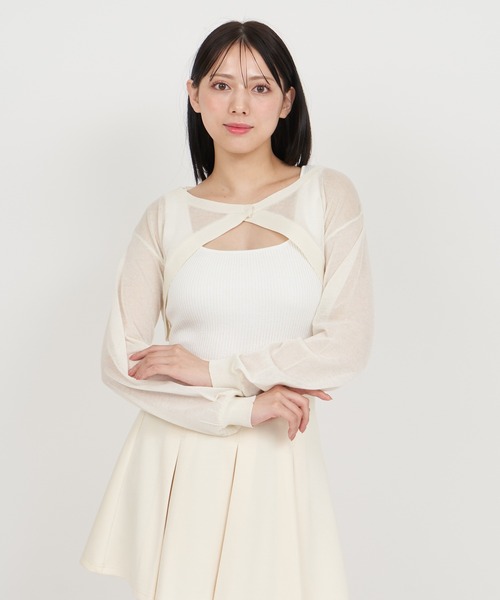 ROYAL PARTY(ロイヤルパーティー)の「キラキラリボンブローチ付シアーボレロアンサンブル(ニット/セーター・レディース・ブラック/グレー/オフホワイト・FREE)」の11枚目の写真