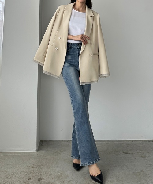 Louere(ルエレ)の「【肩パット入り】ヘムシアーレイヤードテーラードジャケット(テーラードジャケット・レディース・アイボリー/ブラック/ダークグレー・X-LARGE/LARGE/MEDIUM/SMALL)」の6枚目の写真