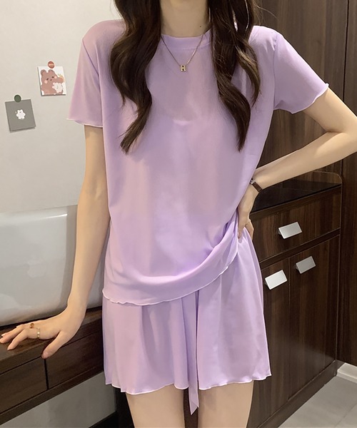 Girly Doll（ガーリードール）の「ルームウェア パイピング半袖トップス&ショートパンツ 上下2点セット（ルームウェア/パジャマ・レディース・ホワイト/ピンク/パープル/ブラック/カーキ・FREE）」の17枚目の写真