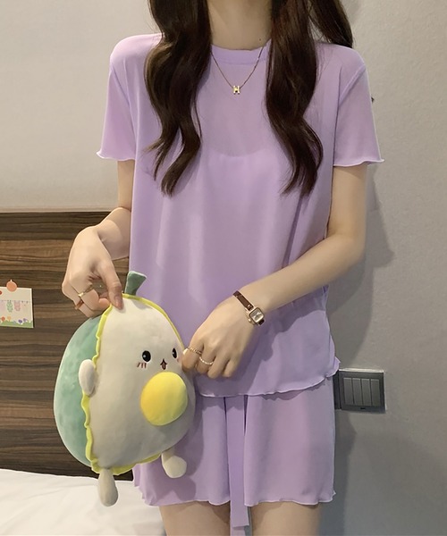 Girly Doll（ガーリードール）の「ルームウェア パイピング半袖トップス&ショートパンツ 上下2点セット（ルームウェア/パジャマ・レディース・ホワイト/ピンク/パープル/ブラック/カーキ・FREE）」の18枚目の写真