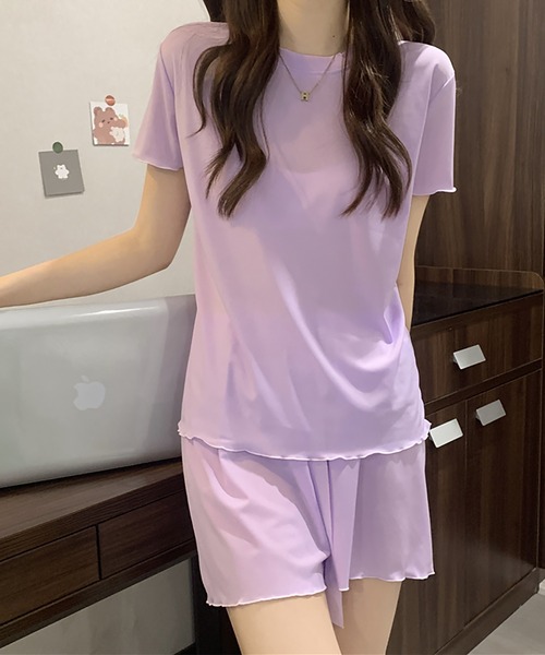 Girly Doll（ガーリードール）の「ルームウェア パイピング半袖トップス&ショートパンツ 上下2点セット（ルームウェア/パジャマ・レディース・ホワイト/ピンク/パープル/ブラック/カーキ・FREE）」の19枚目の写真