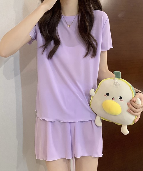 Girly Doll（ガーリードール）の「ルームウェア パイピング半袖トップス&ショートパンツ 上下2点セット（ルームウェア/パジャマ・レディース・ホワイト/ピンク/パープル/ブラック/カーキ・FREE）」の20枚目の写真