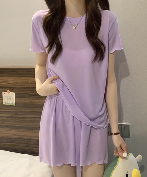 Girly Doll（ガーリードール）の「ルームウェア パイピング半袖トップス&ショートパンツ 上下2点セット（ルームウェア/パジャマ・レディース・ホワイト/ピンク/パープル/ブラック/カーキ・FREE）」の21枚目の写真