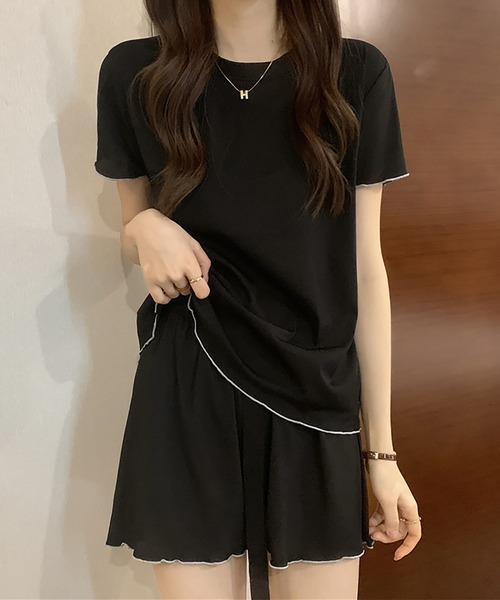 Girly Doll（ガーリードール）の「ルームウェア パイピング半袖トップス&ショートパンツ 上下2点セット（ルームウェア/パジャマ・レディース・ホワイト/ピンク/パープル/ブラック/カーキ・FREE）」の10枚目の写真