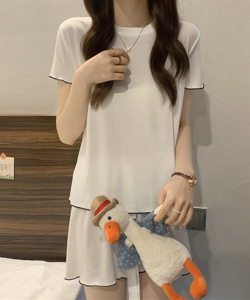 Girly Doll（ガーリードール）の「ルームウェア パイピング半袖トップス&ショートパンツ 上下2点セット（ルームウェア/パジャマ・レディース・ホワイト/ピンク/パープル/ブラック/カーキ・FREE）」の9枚目の写真