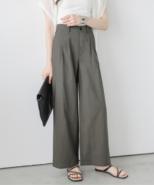 La-gemme(ラジェム)の「コットンリネン混ワイドパンツ(その他パンツ・レディース・モカ/カーキ/ブラック/ベージュ・L/M)」の1枚目の写真