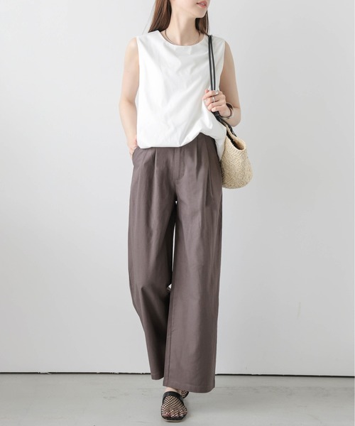 La-gemme(ラジェム)の「コットンリネン混ワイドパンツ(その他パンツ・レディース・モカ/カーキ/ブラック/ベージュ・L/M)」の7枚目の写真