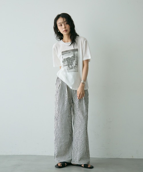 新品未使用　Y's for liying サッカー生地のパンツ Munsingwear SEASON COLLECTION ストレッチT/C ストライプ