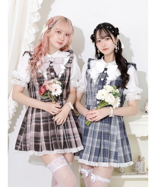 ハートビジューバックリボンラッフルセットアップ（ワンピース