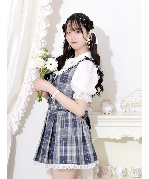 ハートビジューバックリボンラッフルセットアップ（ワンピース