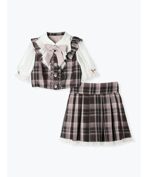 ハートビジューバックリボンラッフルセットアップ（ワンピース