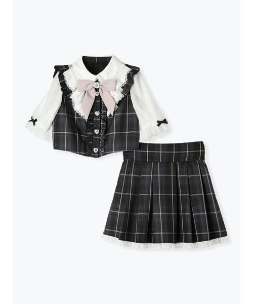 (ノエミー売り切れ品)バックリボンラッフルセットアップ ハートビジューバックリボンラッフルセットアップ（セットアップ