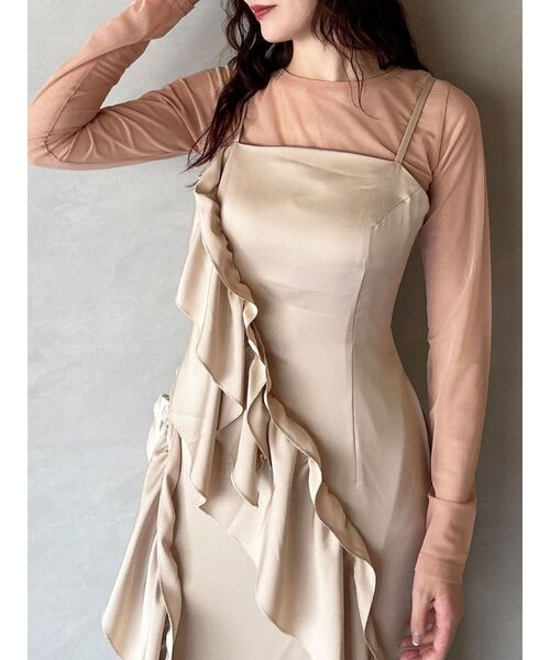 LAGUNAMOON(ラグナムーン)の「LADYアシンメトリーフリルキャミドレス 結婚式 お呼ばれ(ドレス・レディース・ブラック/ベージュ・SMALL/MEDIUM)」の6枚目の写真