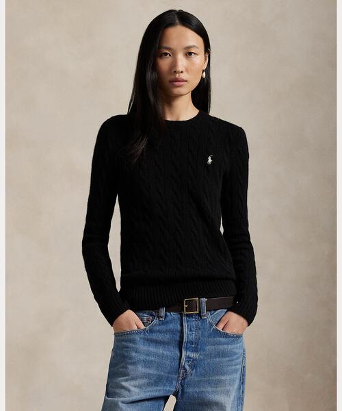 POLO RALPH LAUREN(ポロ ラルフ ローレン)の「ケーブル ウールカシミヤ クルーネック セーター(ニット/セーター・レディース・ブラック系1・M/L/XL/XS/S)」の1枚目の写真