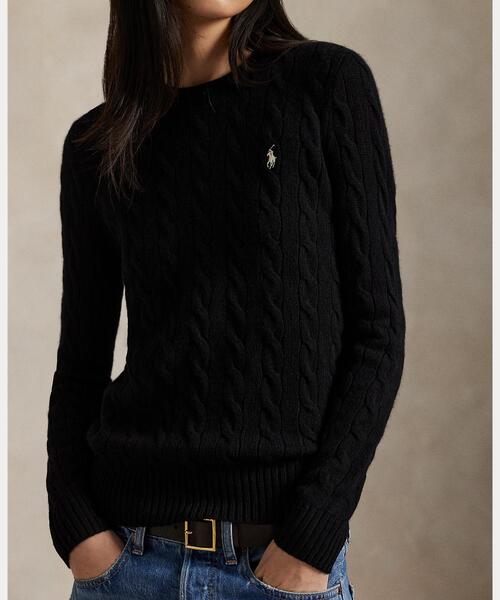 POLO RALPH LAUREN(ポロ ラルフ ローレン)の「ケーブル ウールカシミヤ クルーネック セーター(ニット/セーター・レディース・ブラック系1・M/L/XL/XS/S)」の4枚目の写真