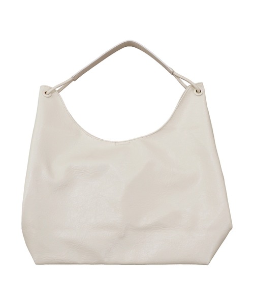 ISOOK（アイスー）の「ポーチ付きソフトレザートートバッグ(kiharu select) / 合皮 ショルダーバッグ A4サイズ収納可 大容量 通勤用 通学用 旅行用 マザーズバッグ ブラック ホワイト 黒 白（ショルダーバッグ・レディース・ブラック/ホワイト・FREE）」の15枚目の写真