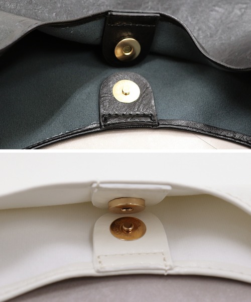 ISOOK（アイスー）の「ポーチ付きソフトレザートートバッグ(kiharu select) / 合皮 ショルダーバッグ A4サイズ収納可 大容量 通勤用 通学用 旅行用 マザーズバッグ ブラック ホワイト 黒 白（ショルダーバッグ・レディース・ブラック/ホワイト・FREE）」の9枚目の写真